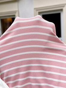 SHEIN Maternity Casual Commuter Striped Pants Summer Outfits  Casual Baby Shower Outfits - Pink - View 8