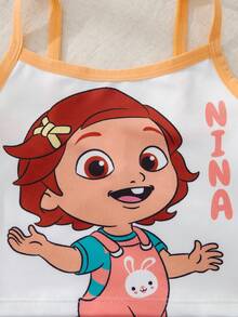 CoComelon X SHEIN 3件組 幼女卡通印花無袖背心舒適夏季外穿上衣 - 白色 - 查看 5