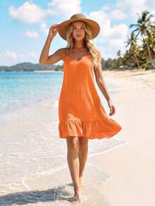 Sylviya Women's Casual Beaded Strap Vacation Dress - Orange - View 5