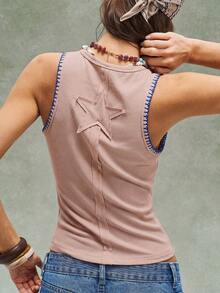 Bohemela Casual Y2k Solid Color Knit Fitted Tank Top For Women Night Out Dusty Pink Summer - Pink - View 2