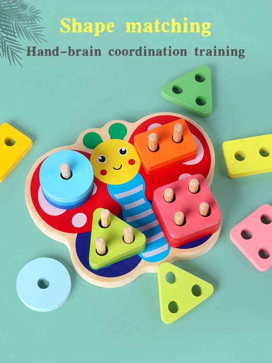 MINKOJA Montessori Wooden Butterfly Shape Sorting Stacking Toy, Educational Color & Shape Recognition Blocks For Toddlers, Fine Motor Skills & Hand-Eye Coordination Learning Toy, Perfect Early Learning Gift For Boys & Girls