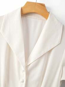GlowEve Floral Print Pearl Button Collar A-Line Flare Sleeve Elegant Sweet Dress, Apricot Color - Multicolor - View 4