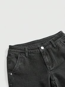 ROMWE Grunge Punk 夏季朋克金属孔眼系带设计紧身超低腰牛仔短裤 - 黑色 - 查看 4