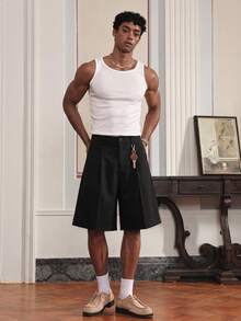 SWAVVY Pantalones cortos casuales de verano para hombres de unicolor, con ajuste holgado y bolsillos dobles - Negro - Ver 4