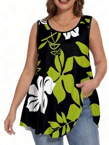 SHEIN LUNE Plus-Size Women's Printed Casual Vacation Date Sleeveless Top - Multicolor - View 3