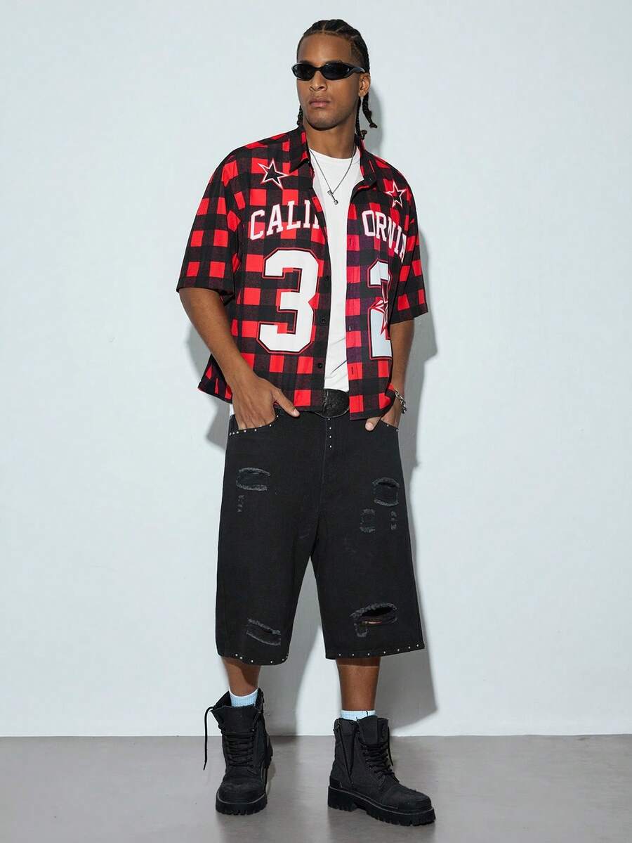 Modcrash Men's Casual Fashion Studded Denim Shorts - Black - View 1