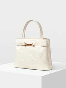 MOTF PREMIUM BOLSO DE MANO CON ESTAMPADO DE CAIMÁN DE MODA - Patrón de cocodrilo beige - Ver 2