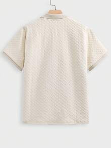 COMVAIL 男士大尺碼休閒緹花短袖 Polo 衫，夏季度假風，父親節禮物，足球風格 - 杏色 - 查看 2