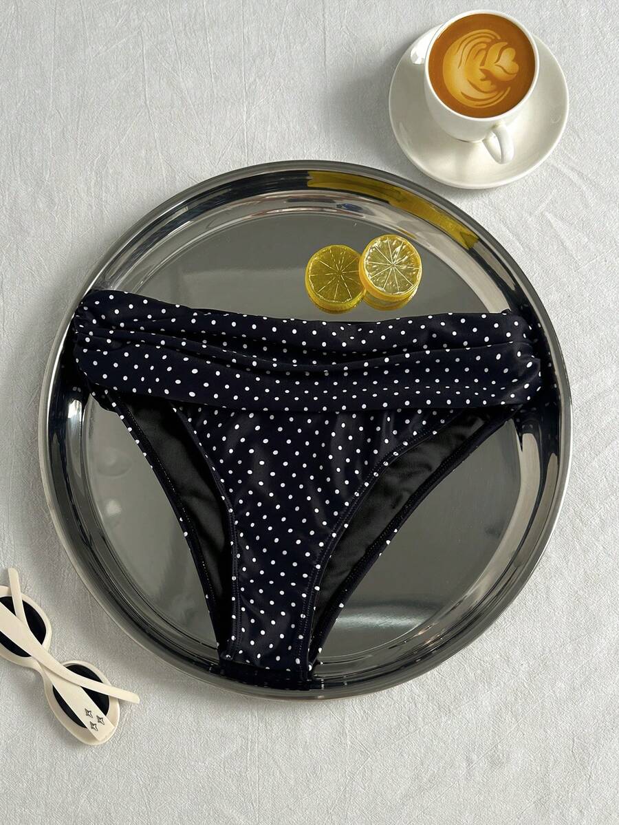 Swim Vcay 女款夏季海灘波點印花腰部摺疊比基尼泳褲 - 彩色 - 查看 1