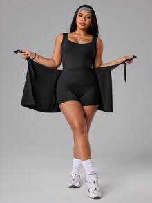 Easithlete Plus Size Women Casual Minimalist Spaghetti Strap Sexy Sports Dress, Spring/Summer Black - Black - View 6