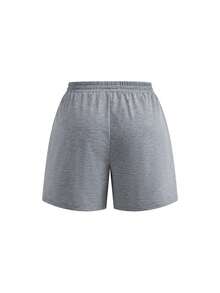 Cheerettes Women's Plus Size Elastic Waist Letter Print Casual Versatile Daily Travel Sports Shorts - Grey - View 6