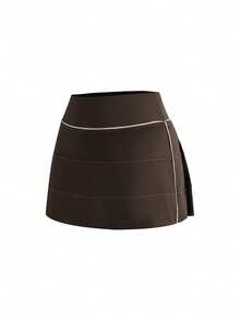 SHEIN Cheerettes Women's Casual Everyday Commute Contrast Piping Sports Skort, Summer - Brown - View 5
