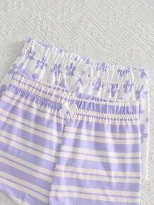 4pcs/Set Young Girl' Sweet & Cute Pink Series Floral & Striped Print Camisole & Shorts Underwear Set Autumn Fall - Mauve Purple - View 7
