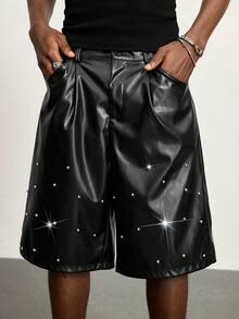 ROMWE MEN Herren Sommer Casual Shorts mit Nieten Verzierung - Schwarz - Übersicht 4