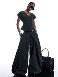 LYSMO 2026 New Arrive Minimalism Summer Women's Casual Commuter Solid Color Button Vest - Dark Grey - View 8