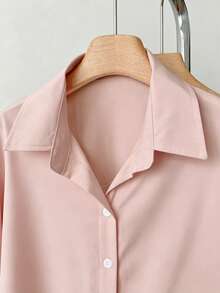 Simple, Solid-Color Women's Everyday Button-Down Shirt - Apricot - View 3
