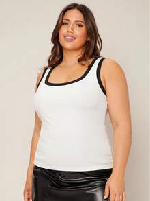 SHEIN BASICS Camiseta de tirantes de talla grande con ribete de color contrastante para el verano - Negro - Ver 6