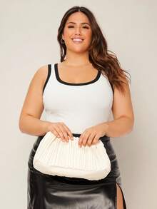SHEIN BASICS Camiseta de tirantes de talla grande con ribete de color contrastante para el verano - Negro - Ver 3