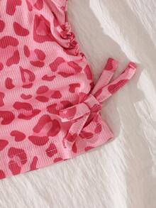 SHEIN Playful Pals 6件組幼兒女嬰夏季Y2K波希米亞風柔軟豹紋愛心粉色白色黑色上衣背心套裝，海灘陽光羅紋單肩T恤上衣，日常休閒合身裝 - 彩色 - 查看 8