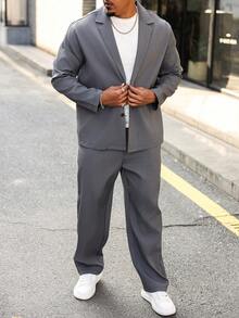 Manfinity CasualCool Plus Size Men's Casual Versatile Jacket And Pants Set - Grey - View 5