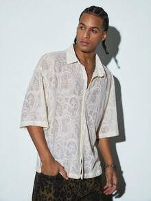 Modcrash Men's Shirt, Streetwear Fashionable Versatile, Cropped Loose Fit, Vacation, Spring Summer, Light - Apricot - View 4
