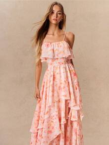 Willow Rêve Women's Pink Bohemian Dreamy Ruffle Layered Dress, Boho Style, Vacation Style - Multicolor - View 6