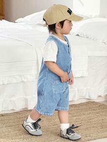 SHEIN Baby Boy Sleeveless Denim Romper - Light Wash - View 3