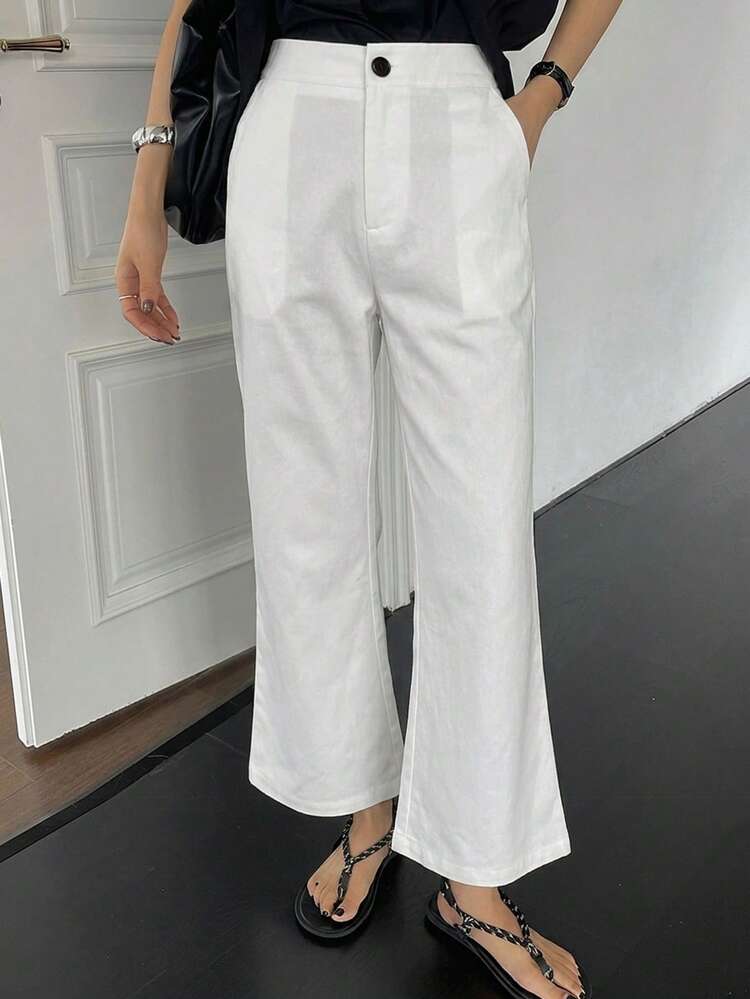 Women's Business Casual Solid Color Flared Pants With Slant Pockets