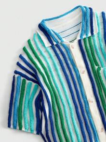 ROMWE MEN Men's Striped Patchwork Casual Versatile Daily Wear Knit Sweater - Multicolor - View 3