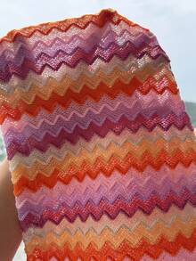 Comfortcana Plus Size Colorful Striped Crochet Straight Leg Pants - Multicolor - View 11