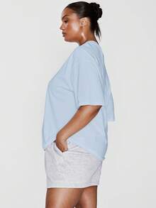 MUSERA Plus Size T-Shirt Spring, Vacation, Summer, Holiday, Elegant, Casual - Blue - View 4