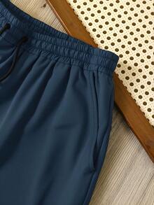 Manfinity Dauomo Pantalones cortos casuales y versátiles para hombres con cintura con cordón y bolsillos - Gris azul - Ver 5