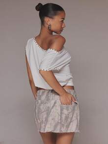 MUSERA Áo thun trễ vai dáng rộng đính đinh tán, thích hợp cho mùa xuân hè, kỳ nghỉ, du lịch, phong cách boho, lễ hội Ibiza, thanh lịch, đi biển, dễ thương. - trắng - Xem 2