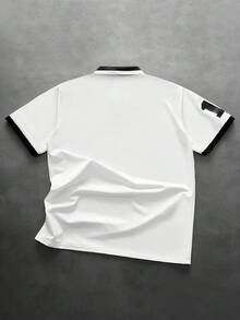 PAVTROS 男士街頭風黑白對比刺繡 Logo Polo 衫，送給男友/丈夫的禮物，週年紀念禮物，儀式場合適用 - 黑與白 - 查看 4