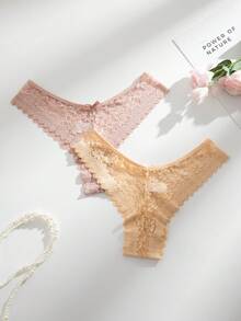 SHEIN 12件/組 浪漫性感蕾絲女用丁字褲，多色 - 彩色 - 查看 6