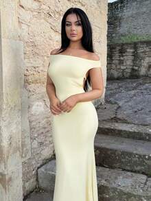Vassilux White Wedding Season Backless Ruched Sexy Off Shoulder Bodycon Dress For Women,Party Dress Yellow Dress Wedding Guest Dress Summer Dresses Elegant - Yellow - View 6