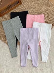 LMoss Kids 5 buah Legging Rajut Kasual Warna Polos untuk Bayi Perempuan - Grey - View 2