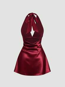 Sweetra Spring/Summer New Halter Backless Dress, Elegant And Sexy, Suitable For Party Wear - Burgundy - View 2