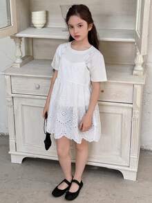 DAZY 青少年女孩夏季休閒度假通勤純色雪紡娃娃裝細肩帶上衣 - 白色 - 查看 7