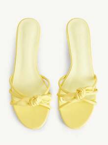CUCCOO CHICEST Women Shoes Yellow PU Bow Thin Strips Spring And Summer Vacation Fashion Round Toe Kitten And Slippers - Yellow PU - View 2