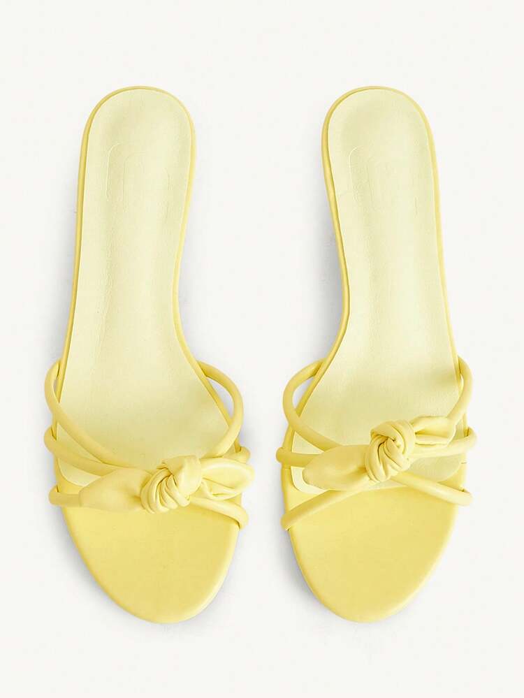 CUCCOO CHICEST Women Shoes Yellow PU Bow Thin Strips Spring And Summer Vacation Fashion Round Toe Kitten And Cool Slippers