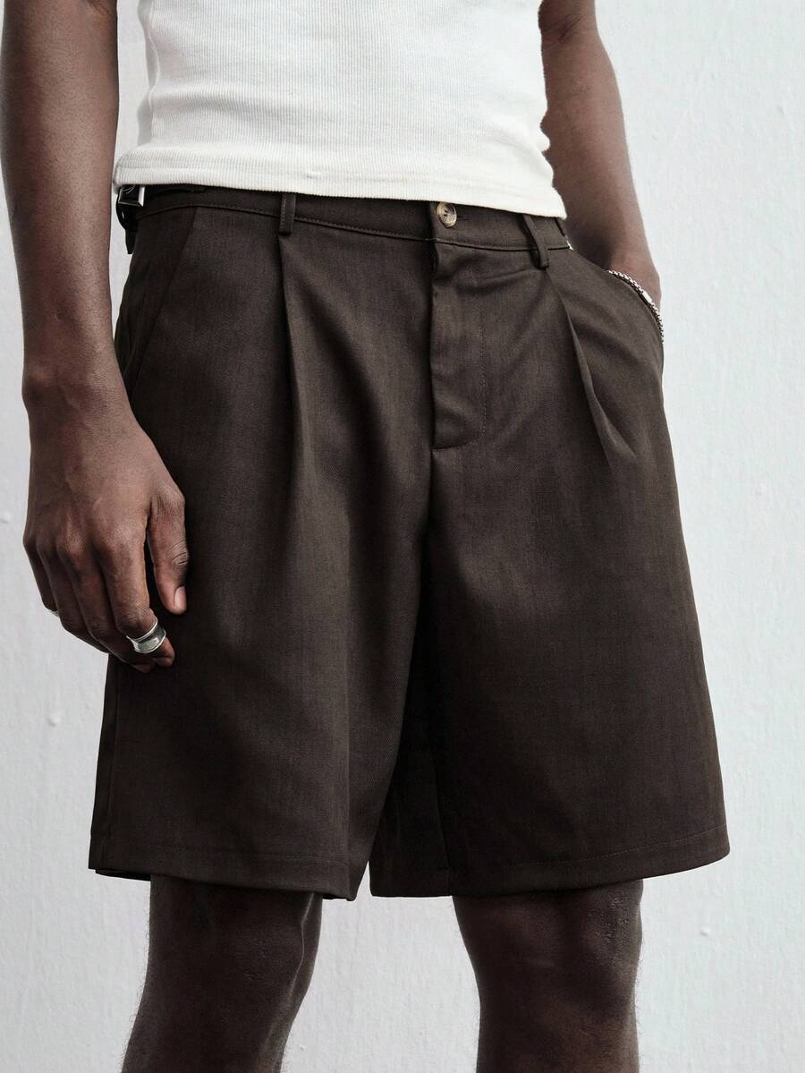 ROMWE MEN Street Life Men's Casual Versatile Pocket Button Shorts For Daily Wear - Coffee Brown - View 1