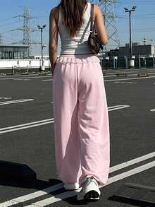 DAZY Women's Loose Pleated Solid Color Casual Sweatpants, Spring - Pink - View 2