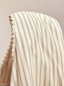 BizChic Waist-Cinched Lace Trim Patchwork Pleated Striped Dress, Elegant Sexy French Vintage Business Commute Date Daily Vacation Halloween Back To School Party Birthday Slimming Elegant Versatile Autumn Wedding Guest Church Special Occasion Office Formal Vacation Style Light Luxury Minimalist - Apricot - View 6