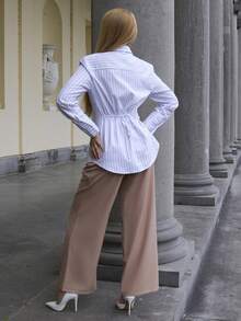 Elenary Edit Elegantes weißes gestreiftes Hemd mit passendem Krawatte für Damen, Hemd mit verstellbarer Taille, im Retro-Vintage-Stil, geeignet für den täglichen Gebrauch, den Arbeitsweg, Geschäft, Büro, urbanen Stil, Kreuzfahrten, formelle Blusen für Damen, Büro-Bluse, gestreiftes Hemd, Business-Lässig-Damenshirts, Hemden für Damen, elegante Büroblusen, gestreifte Bluse, Schleifenhemd - Verschiedenfarbig - Übersicht 2