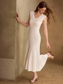 MOTF PREMIUM VESTIDO DE PUNTO SIN MANGAS DE CUELLO EN V PARA MUJER - Morado - Ver 2