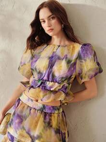 BELROSIE Áo kiểu nữ phong cách Âu Mỹ xuân/hè mới thời trang đa năng vải organza in hoa thiết kế thanh lịch - Nhiều màu - Xem 2