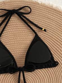 Swim Mod 2026 Top de Traje de Baño para Mujer + Conjunto de Playa, 1 pieza, Dulce Vacaciones Moda Madura Retro Romántica Elegante, Estiliza la Cintura Realza el Busto, Tela Negra de Alta Calidad, Conjunto de Verano para Vacaciones de Mujer - Negro - Ver 4
