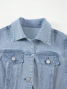 Elamini 女款休閒條紋短版牛仔外套 夏季適用 - 藍色 - 查看 4