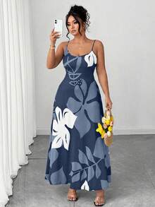 Elenzga Plus Size Women Elegant Fashion Versatile Casual Commute Long Printed Knit Dress - Multicolor - View 5